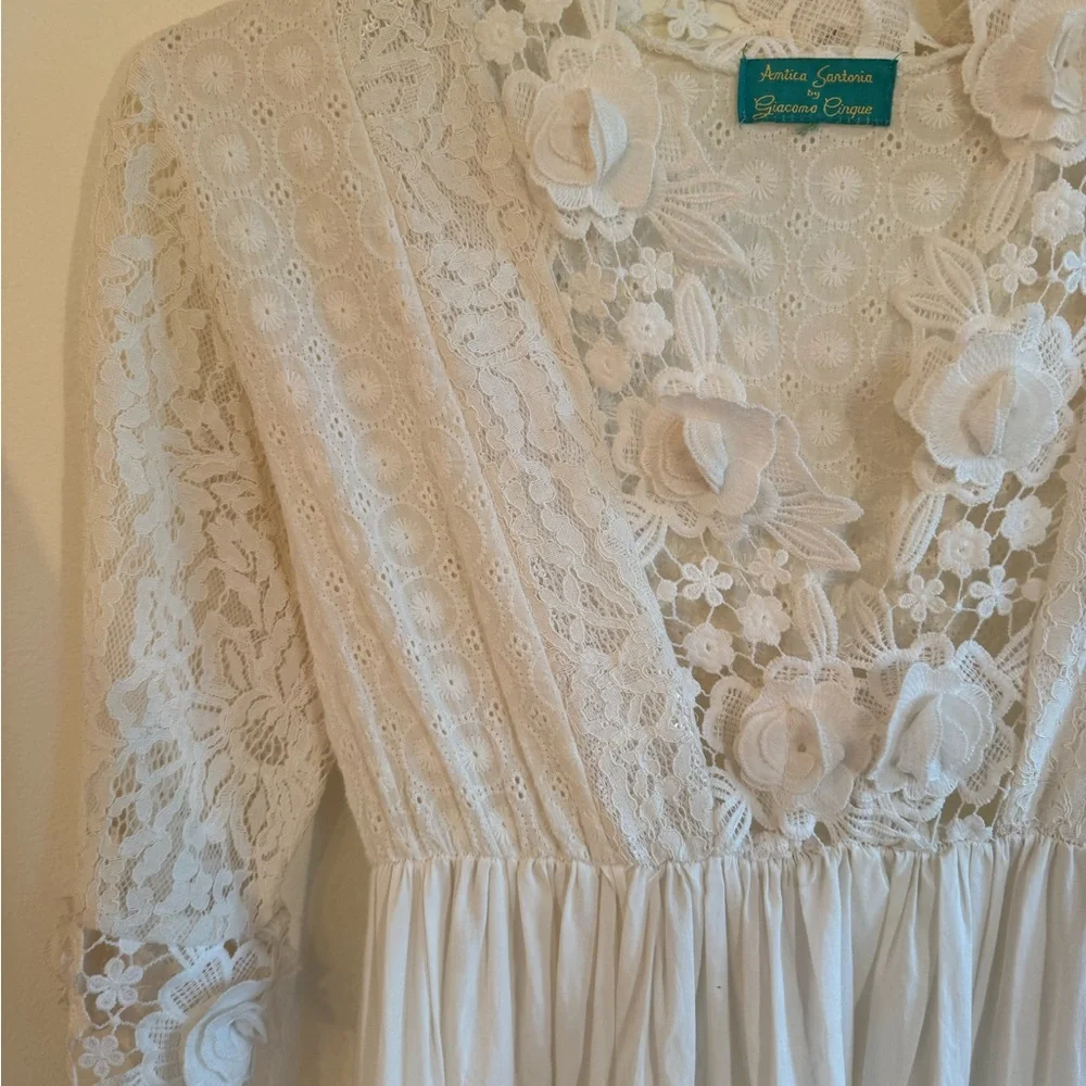 Italian hand made Vintage-Inspired White Lace Maxi Dress